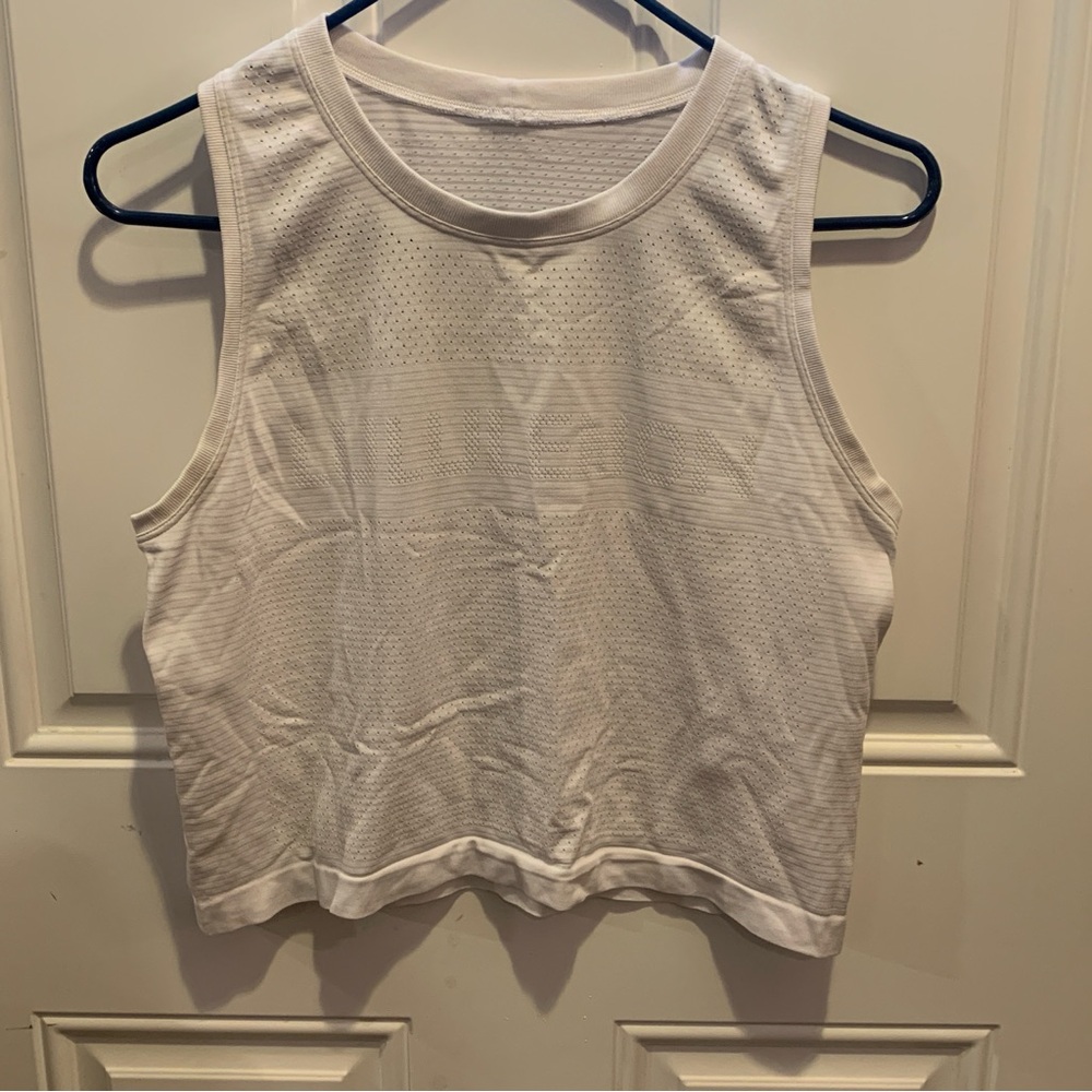 Lululemon Athletica Perforated Breathable White Sleeveless Crop Muscle Tee Tank
